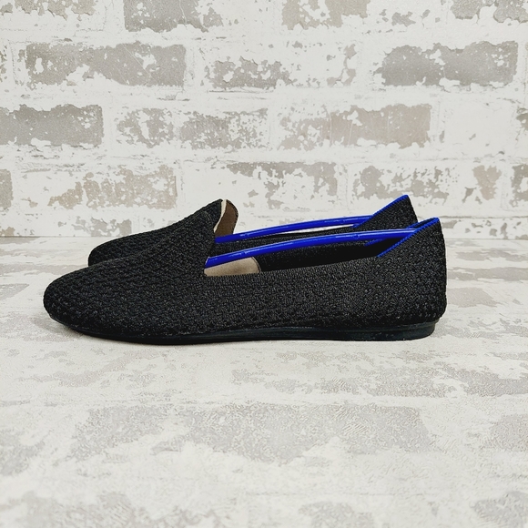 New Rothy's The Flat Black Crochet Knit Round Toe Slip On Loafers X201